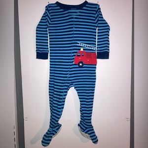 Carter's Blue Striped with Red Fire Truck Footie
